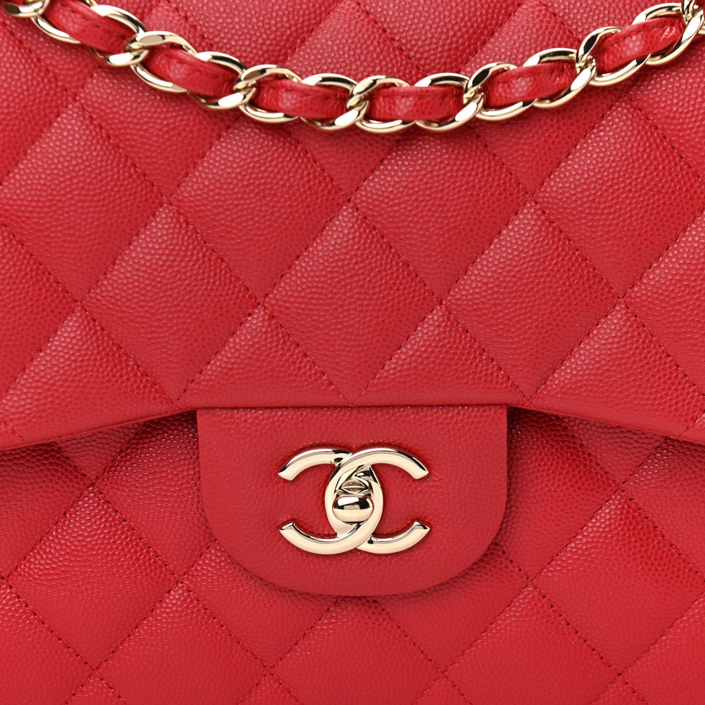 Caviar Quilted Jumbo Double Flap Red