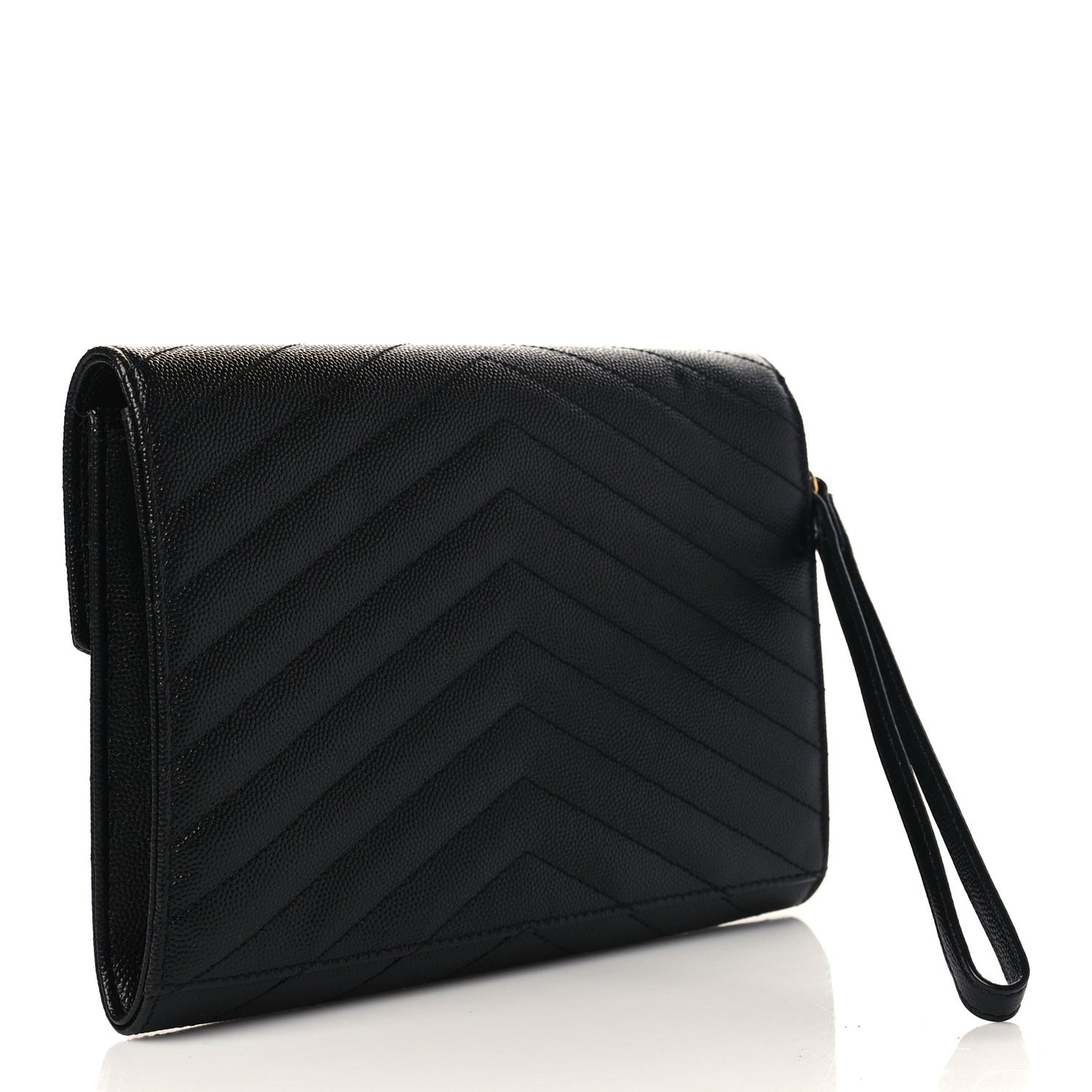 Grain De Poudre Matelasse Chevron Monogram Envelope Clutch Black