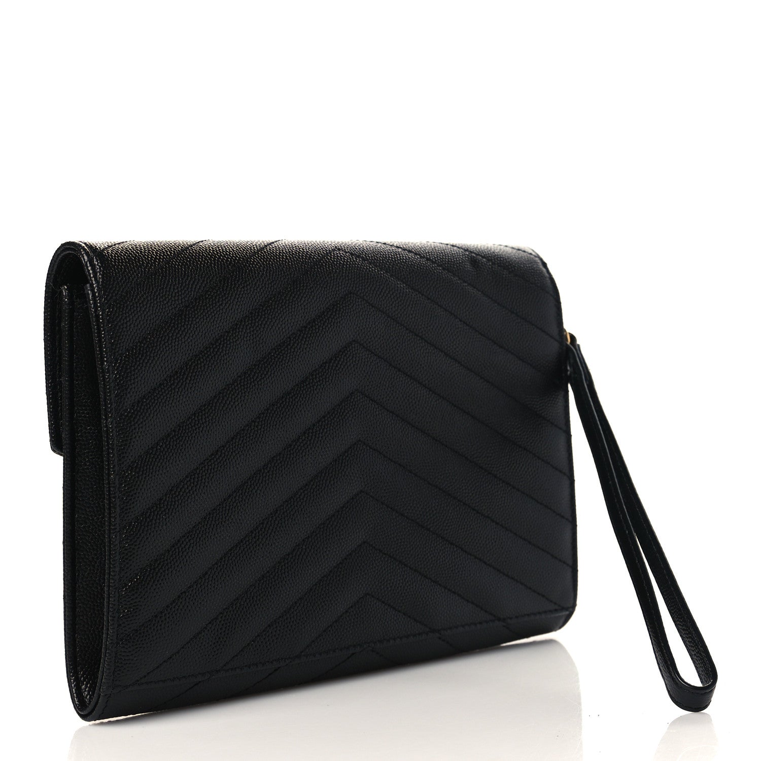 Saint Laurent Grain De Poudre Matelasse Chevron Monogram Envelope Clutch Black 3 of 9