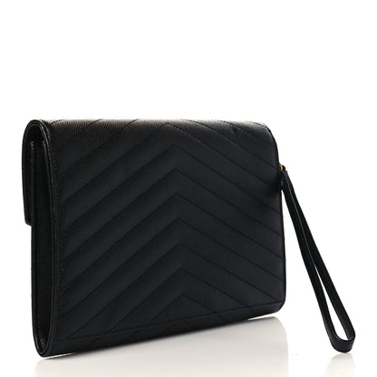 Saint Laurent Grain De Poudre Matelasse Chevron Monogram Envelope Clutch Black 3 of 9