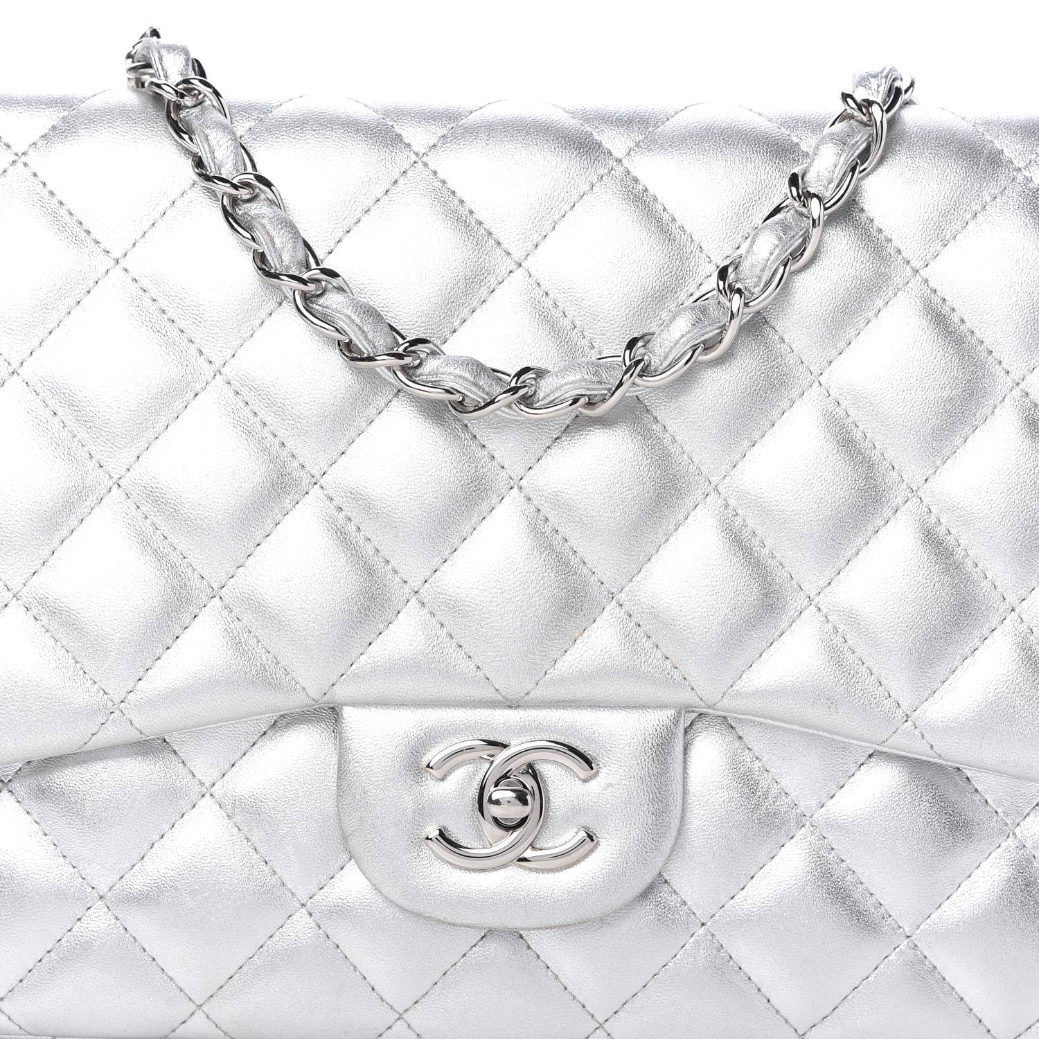 Chanel Metallic Lambskin Quilted Jumbo Single Flap Silver 10 of 10