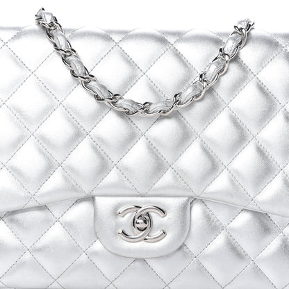 Chanel Metallic Lambskin Quilted Jumbo Single Flap Silver 10 of 10