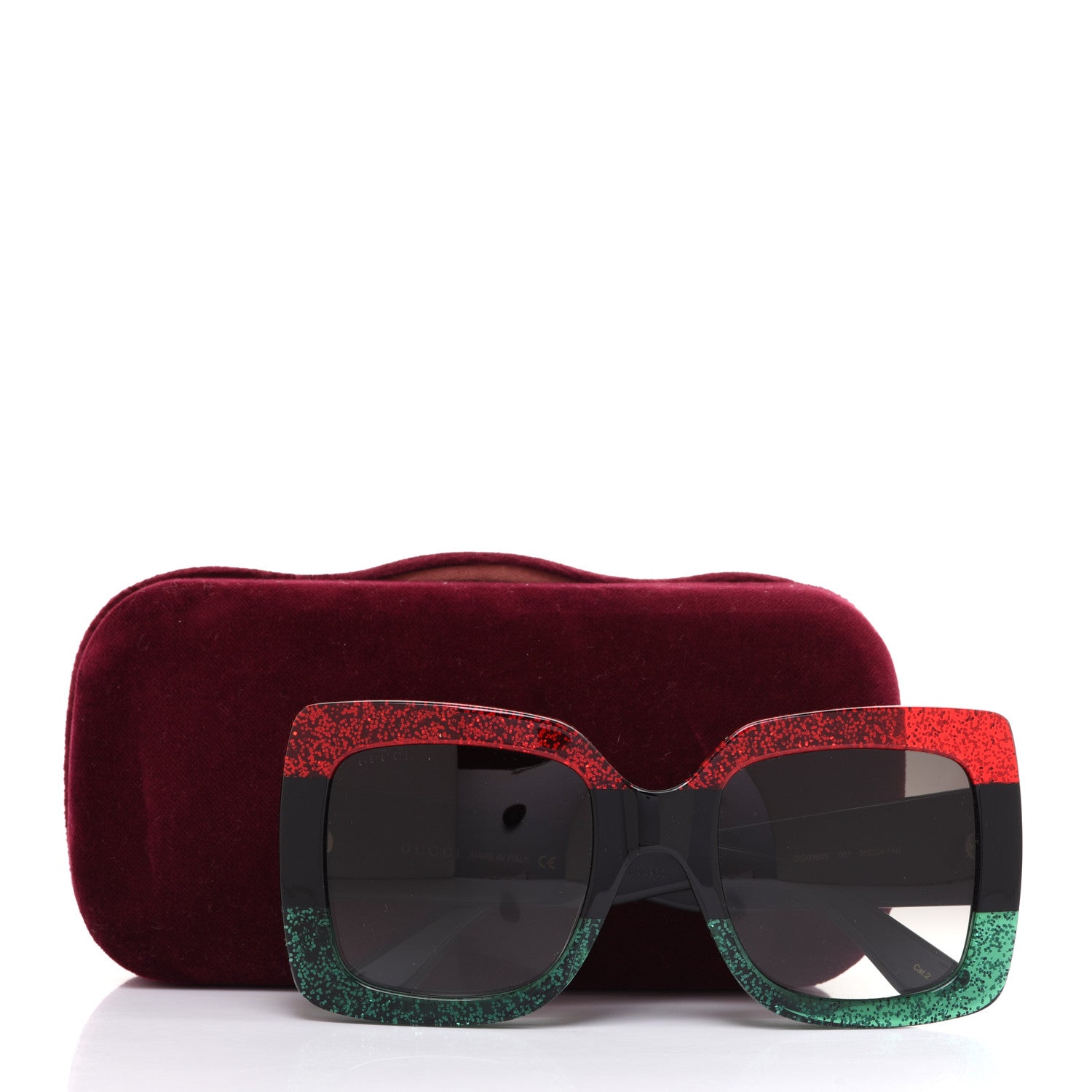 Gucci Acetate Square Frame Sunglasses GG0083S Glitter Red Black Green 7 of 7