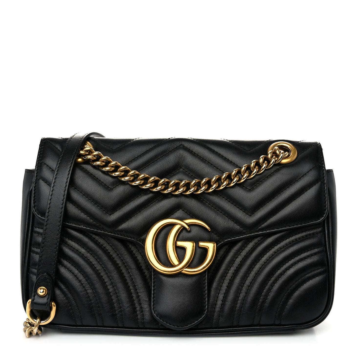 Calfskin Matelasse Small GG Marmont Shoulder Bag Black