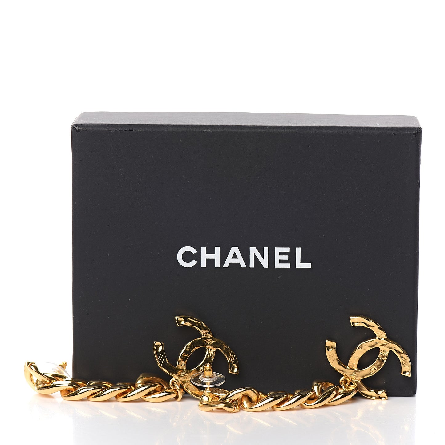 Metal CC Pick Drop Earrings Gold