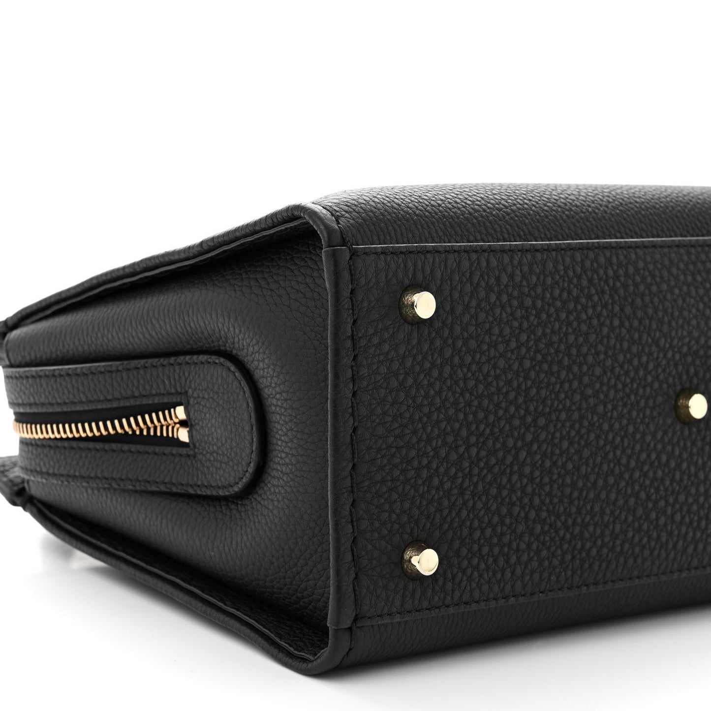 Grained Calfskin Small Edith Top Handle Bag Black