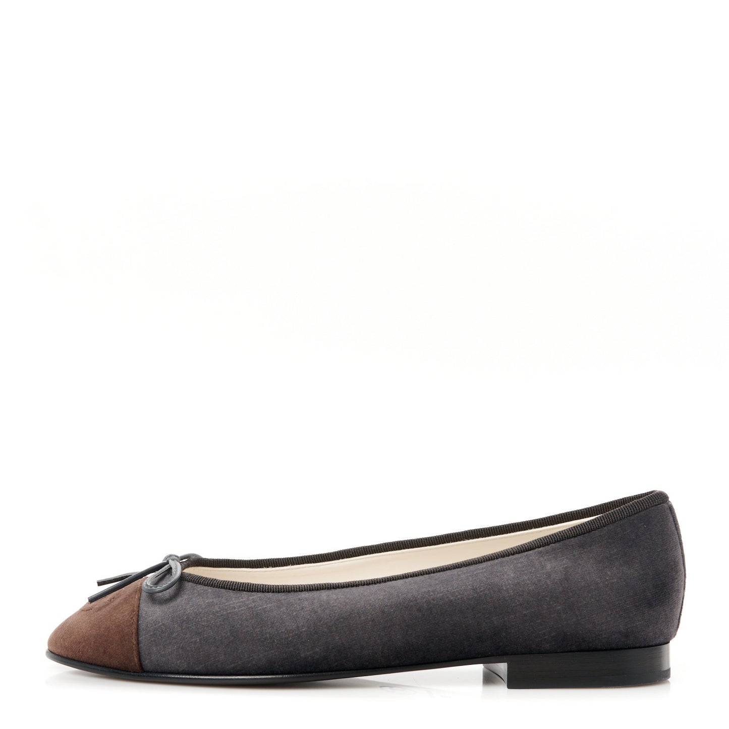 Velvet Cap Toe CC Ballerina Flats 38 Dark Gray Brown
