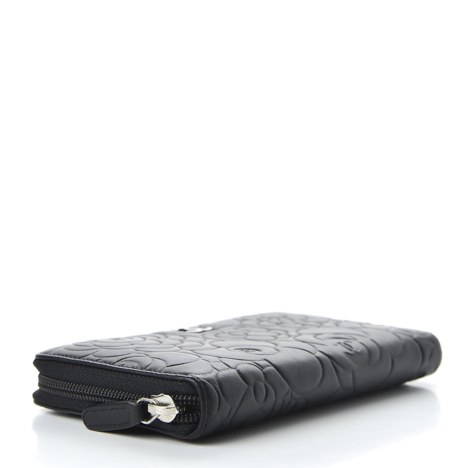 Chanel Lambskin Camellia Embossed Large Zip Around Gusset Wallet Black 4 of 8