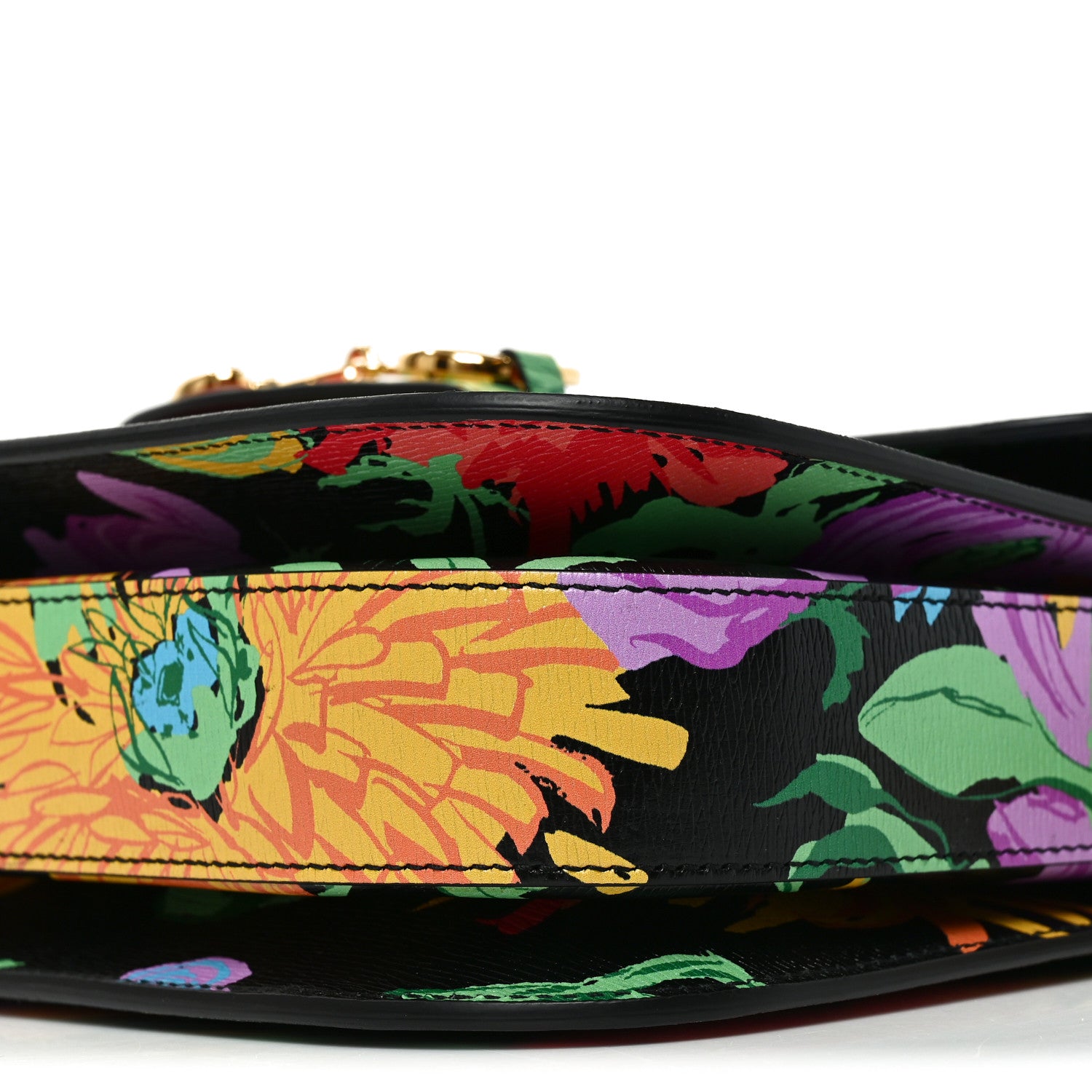Gucci X KEN SCOTT New Shangai Calfskin Jenny Floral Print Horsebit 1955 Shoulder Bag Black Pink 10 of 10