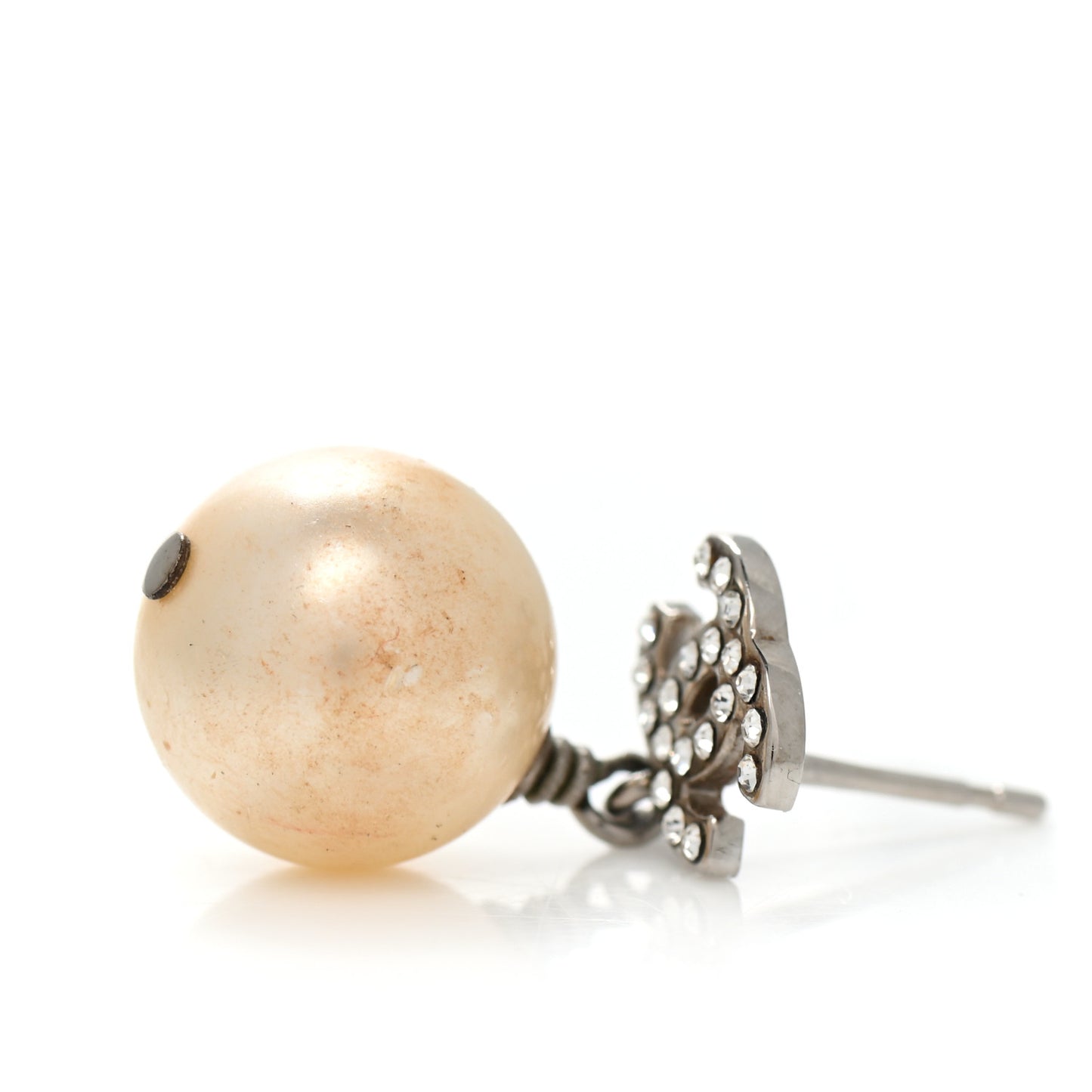 Crystal Pearl CC Drop Earrings Silver