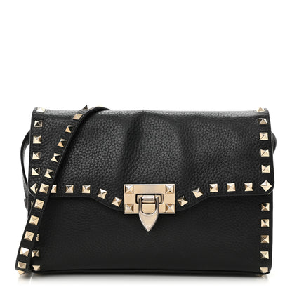Valentino Garavani Pebbled Calfskin Medium Rockstud Flip Lock Crossbody Bag Black 1 of 11