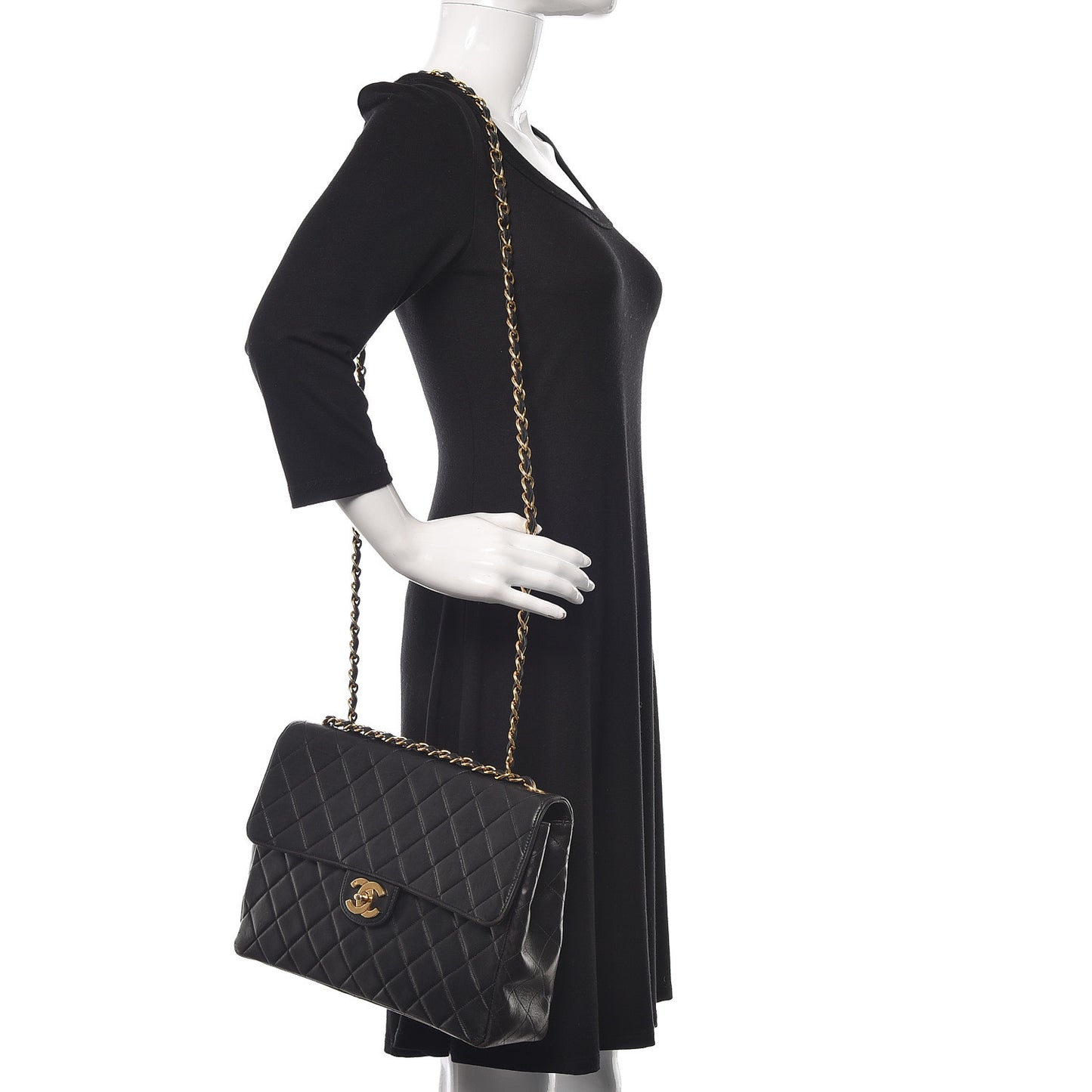 Lambskin Quilted Jumbo Single Flap Black