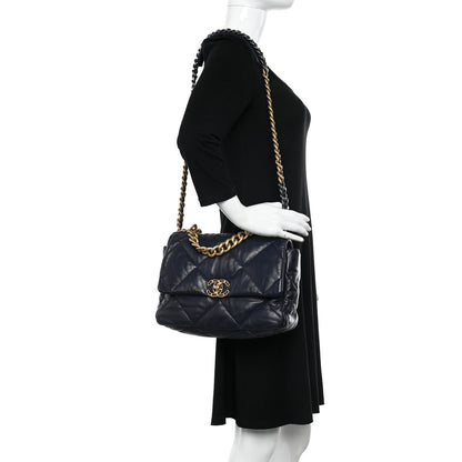 Chanel Lambskin Quilted Large Chanel 19 Flap Navy Blue 2 of 10