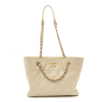 Chanel Caviar Quilted Small Trapezoid Chain Shopping Tote Ivory 1 of 10
