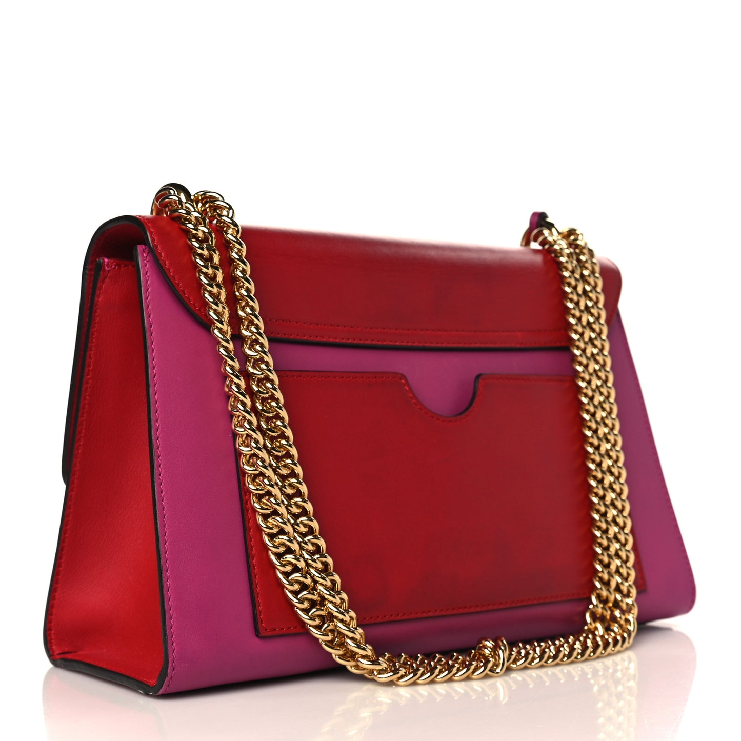Moon Calfskin Bi-Color Medium Padlock Shoulder Bag New Rosette Hibiscus Red