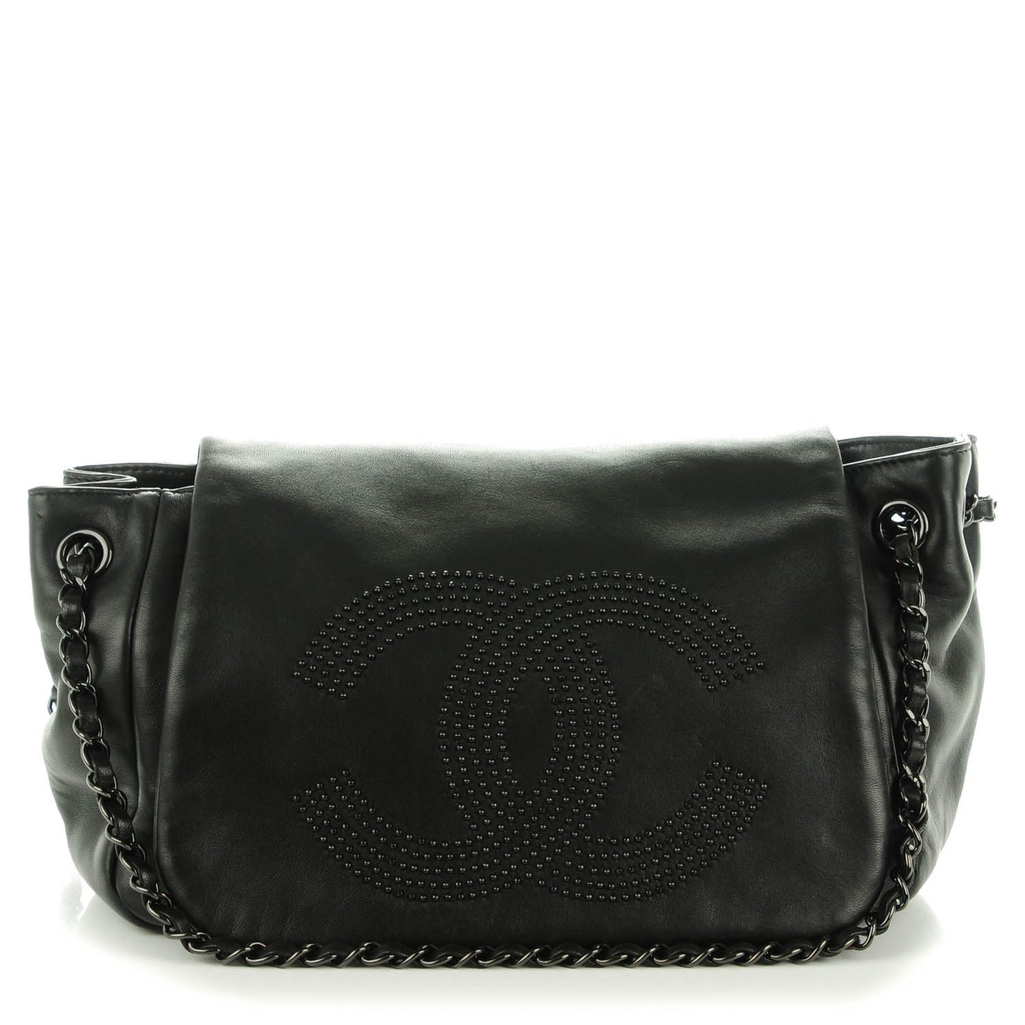 Lambskin Studded Accordion CC Flap Black