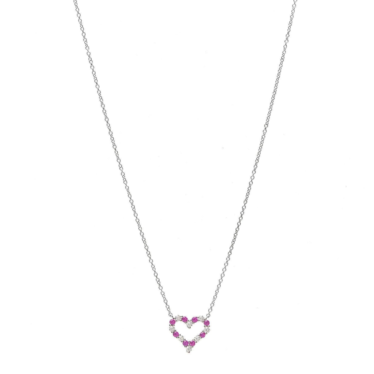 Tiffany Platinum Diamond Pink Sapphire Mini Heart Pendant Necklace 1 of 6
