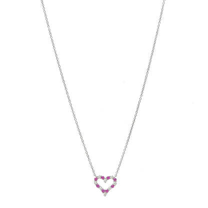 Tiffany Platinum Diamond Pink Sapphire Mini Heart Pendant Necklace 1 of 6