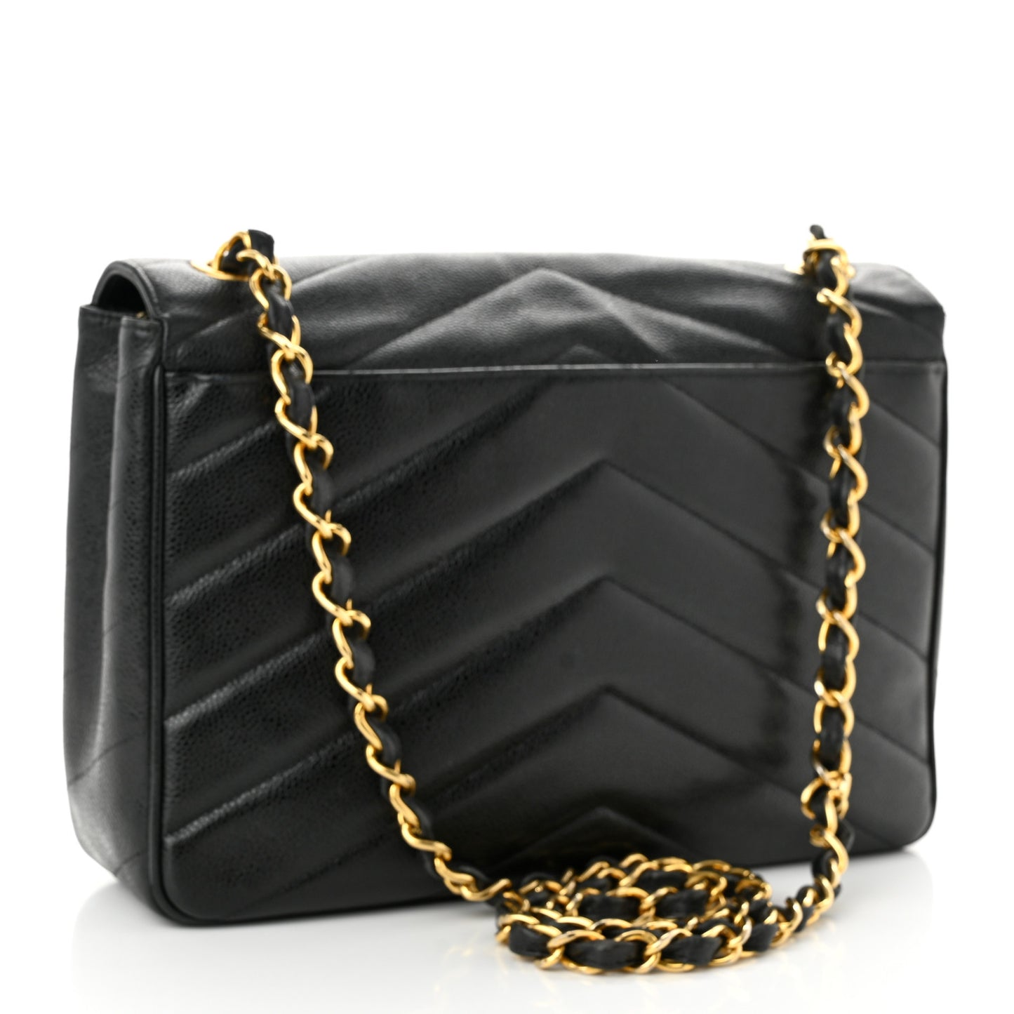 Caviar Chevron Quilted Jumbo Single Flap Black