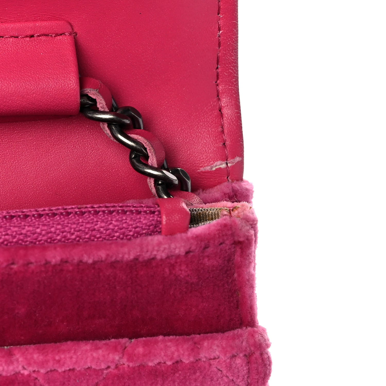 Chanel Velvet Quilted Boy Wallet On Chain WOC Fuchsia 9 of 14