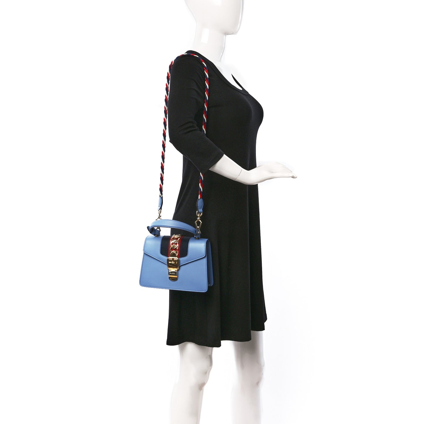 Vitello Fontanella Web Mini Sylvie Top Handle Bag Clear Sky Blue