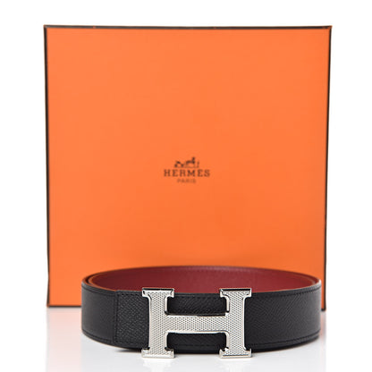 Hermes Epsom 32mm Guilloche H Belt 90 Black Rouge Grenat 7 of 7