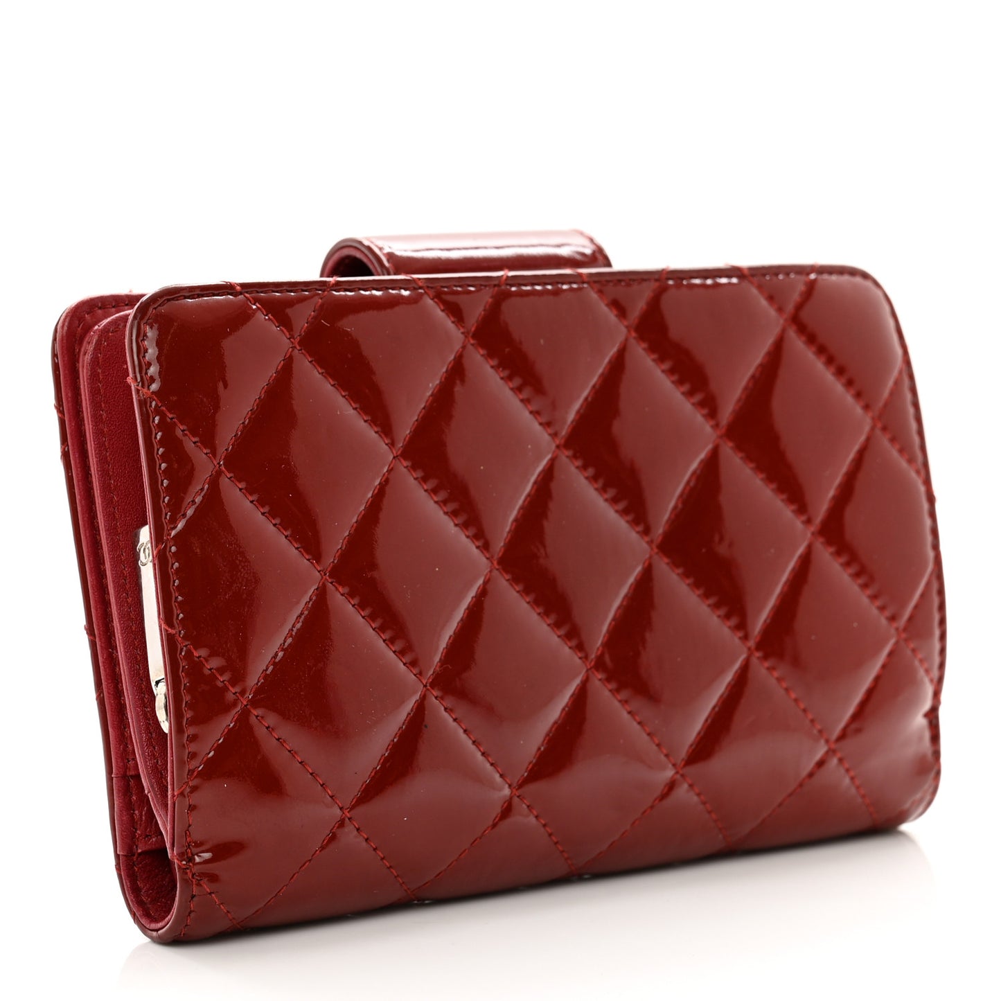 Patent Quilted Brilliant Zipped Pocket Wallet Dark Red
