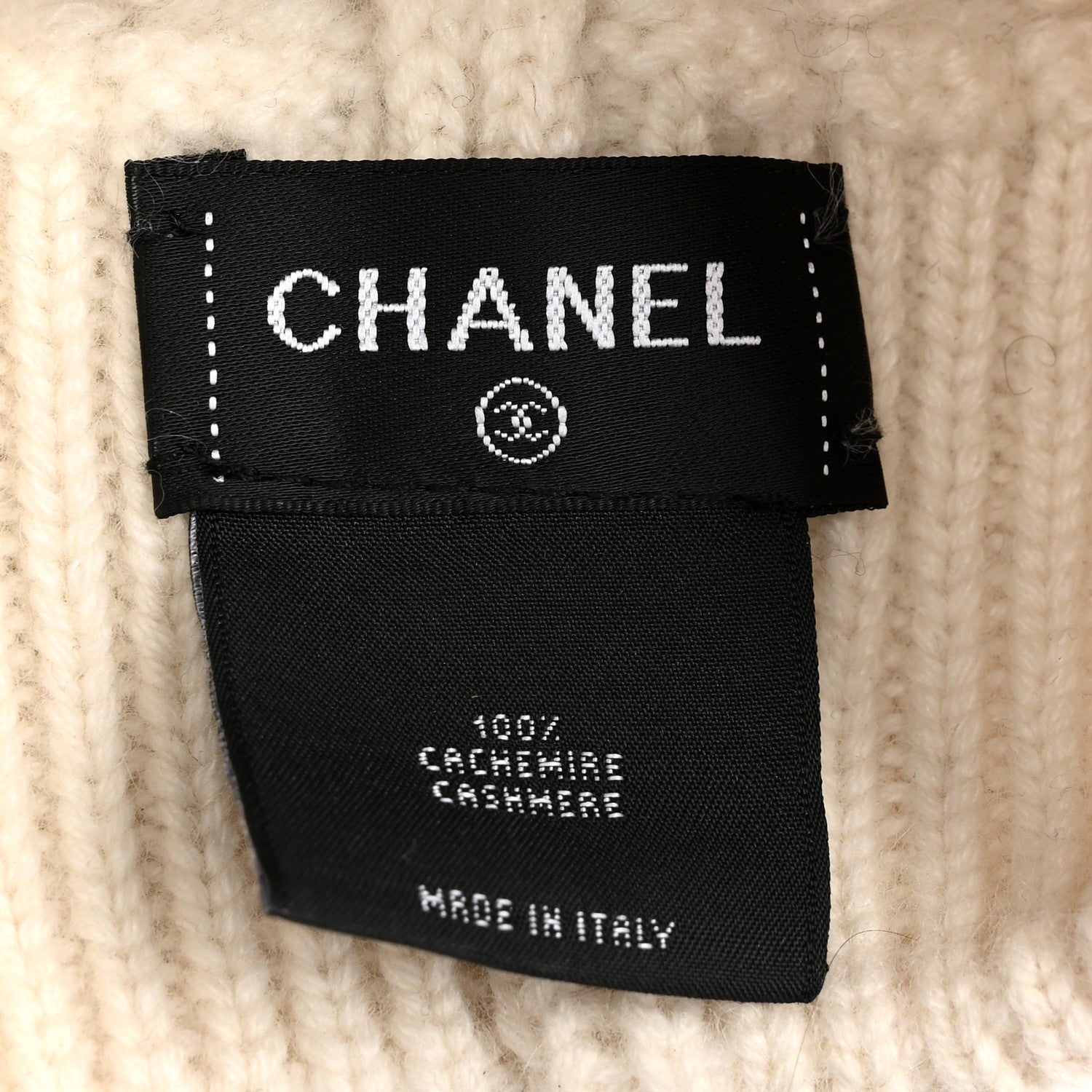 Chanel Cashmere CC Knitted Beanie Hat Black White 5 of 5