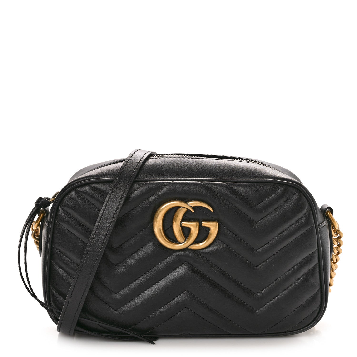Gucci Calfskin Matelasse Small GG Marmont Chain Shoulder Bag Black 1 of 10