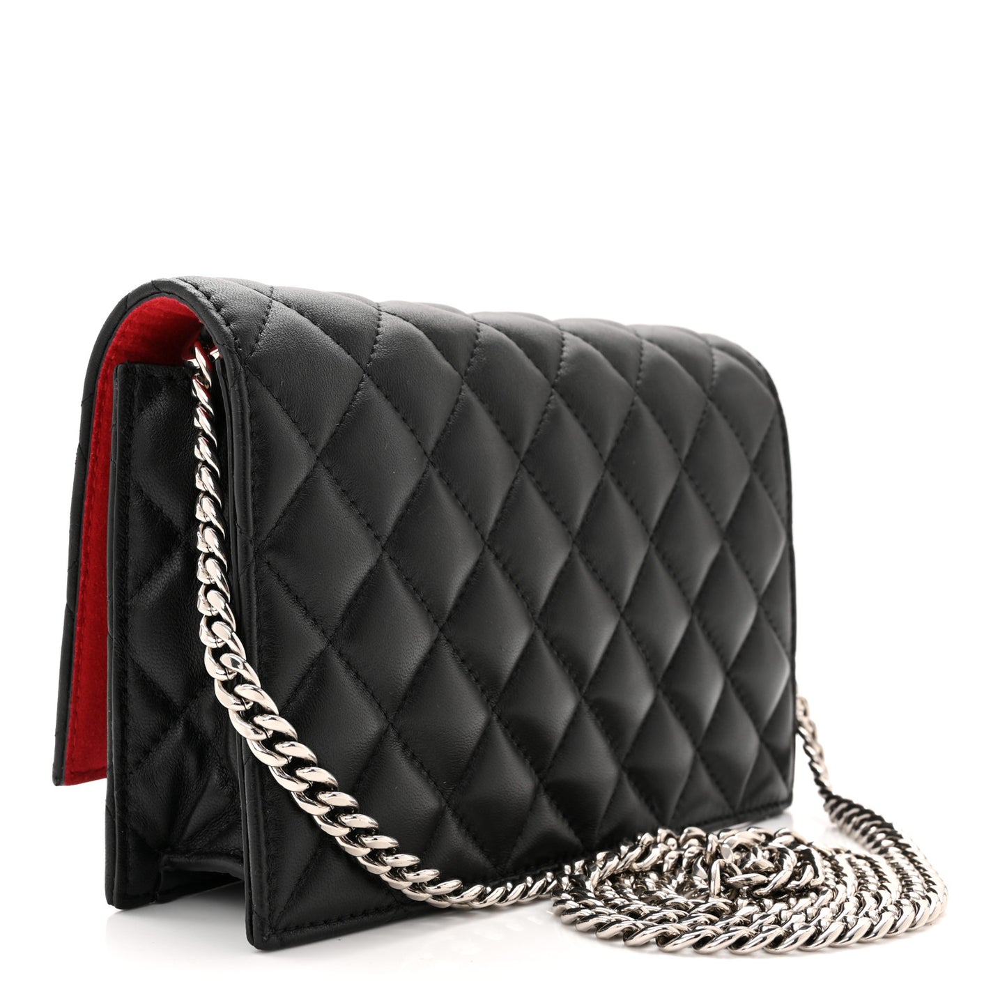 Calfskin Quilted Mini Skull Chain Crossbody Bag Black