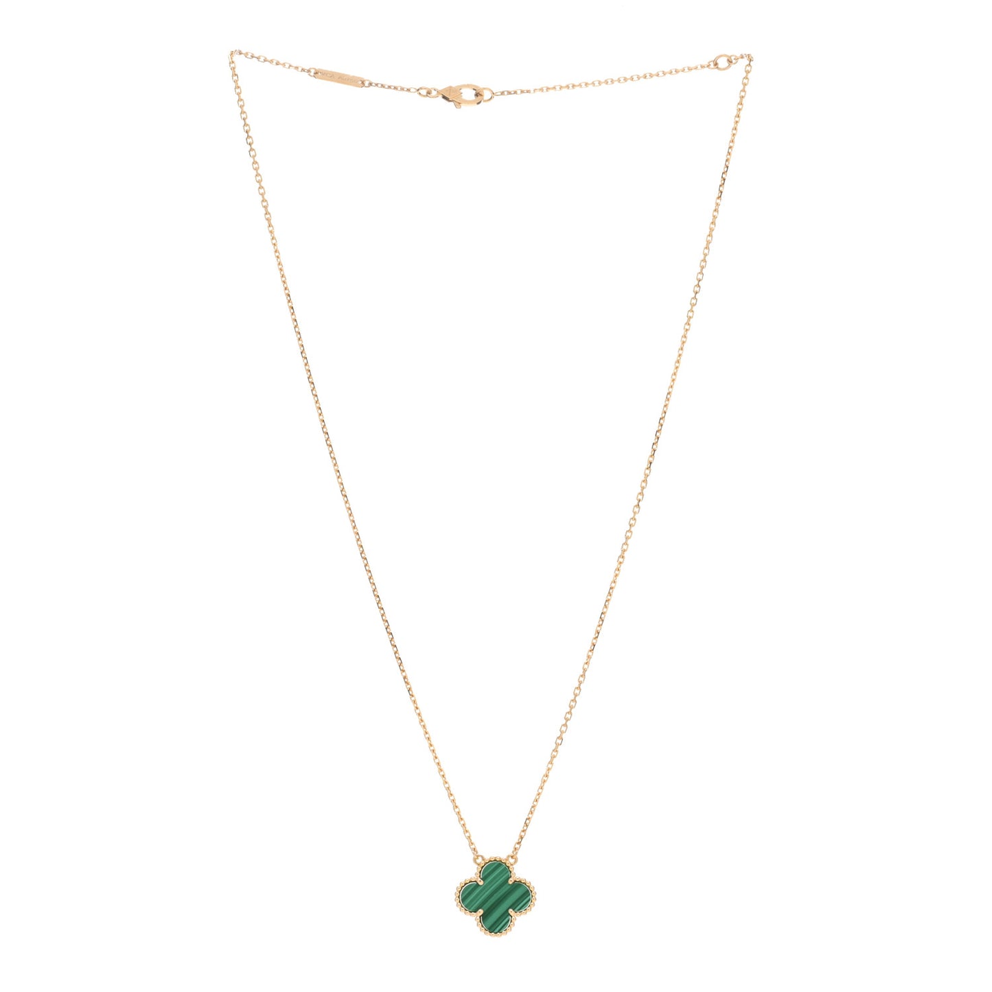 18K Yellow Gold Malachite Vintage Alhambra Pendant Necklace