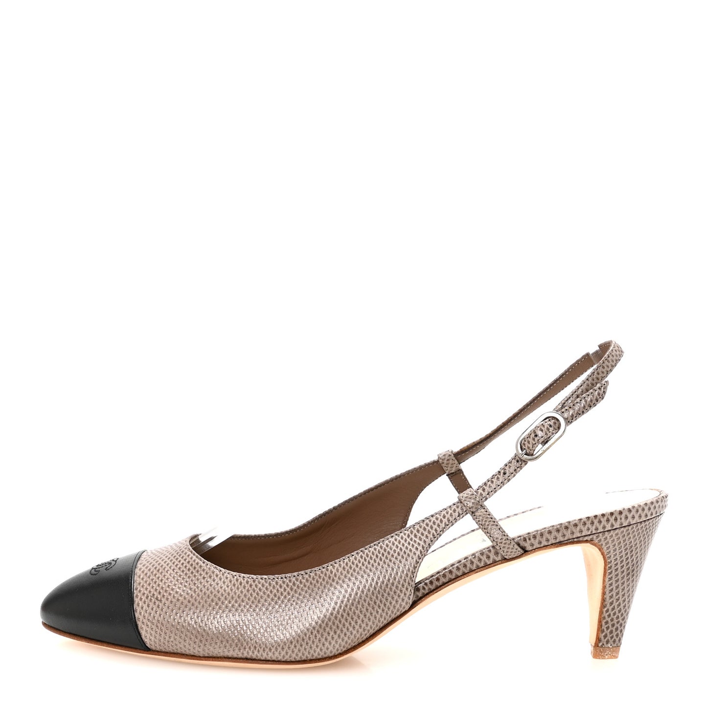 Lizard Grosgrain Cap Toe CC Slingback Sandals 40 Taupe