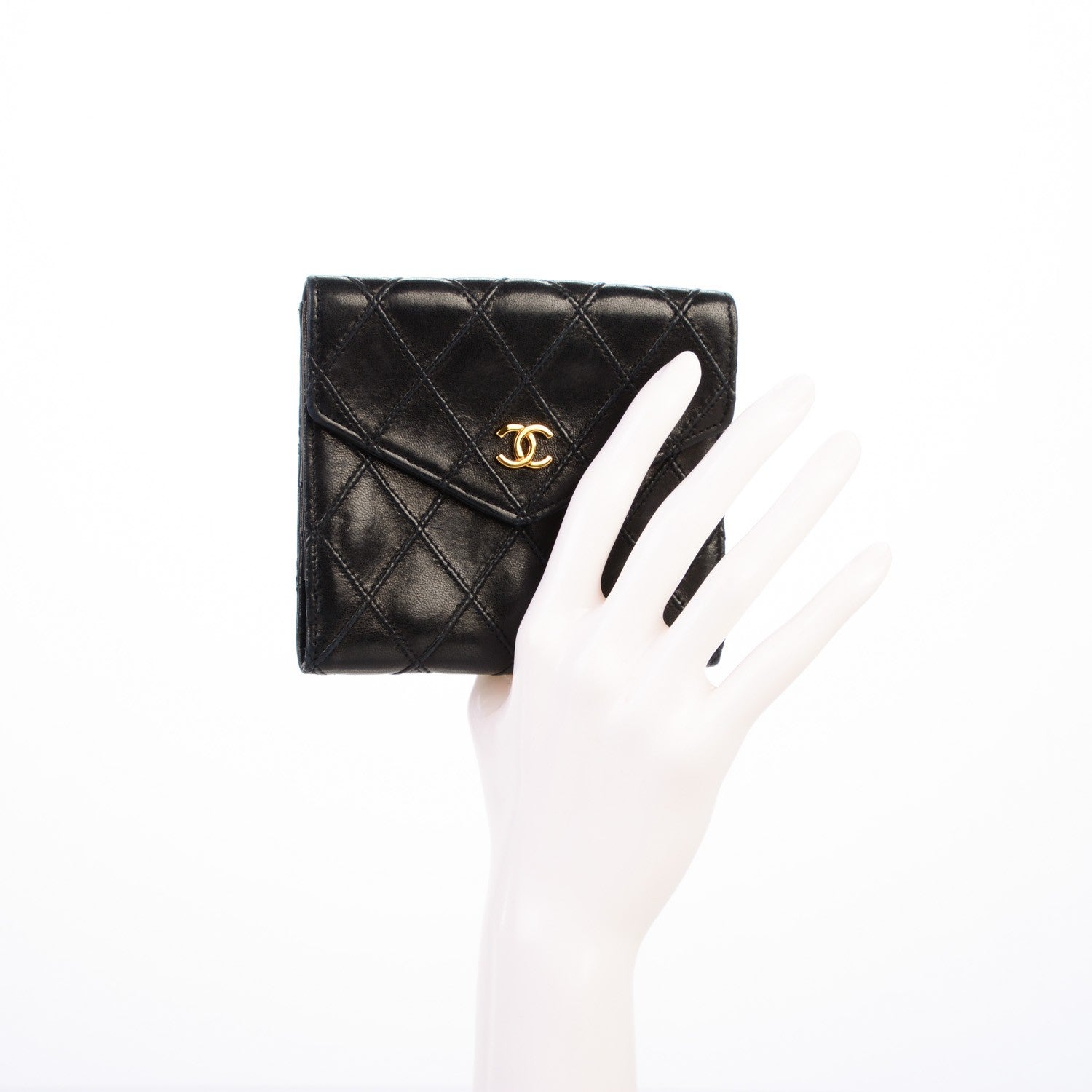 Chanel Calfskin Diamond Stitched Compact Wallet Black 2 of 8