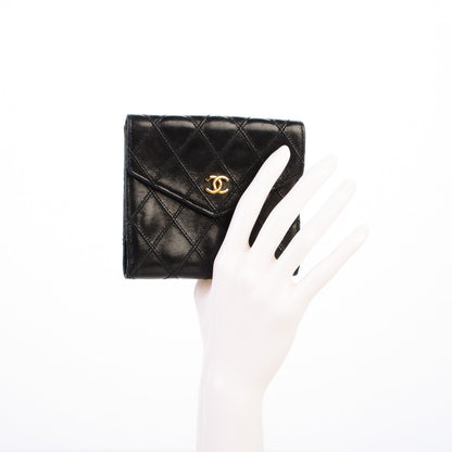 Chanel Calfskin Diamond Stitched Compact Wallet Black 2 of 8