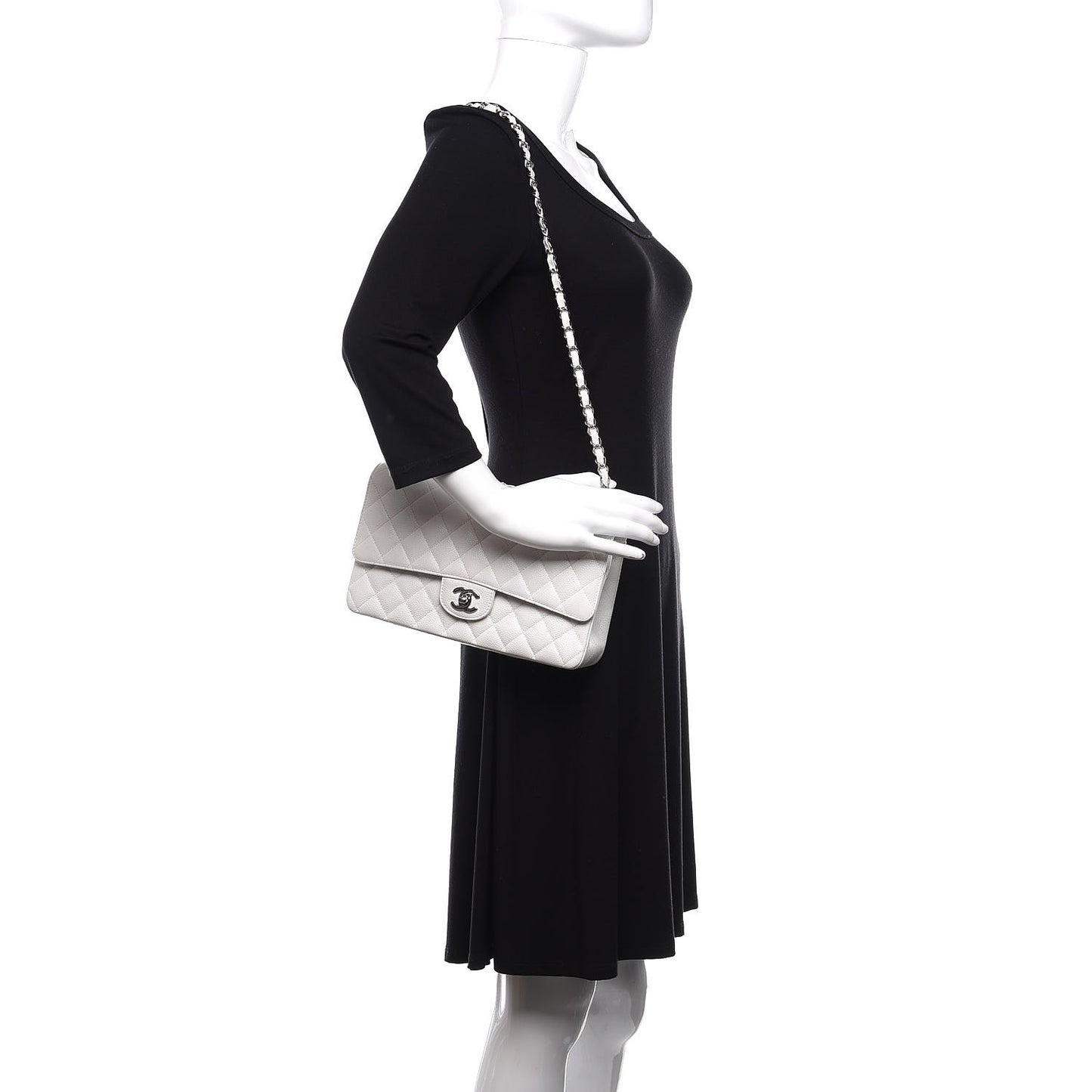 Caviar Quilted Medium Double Flap White