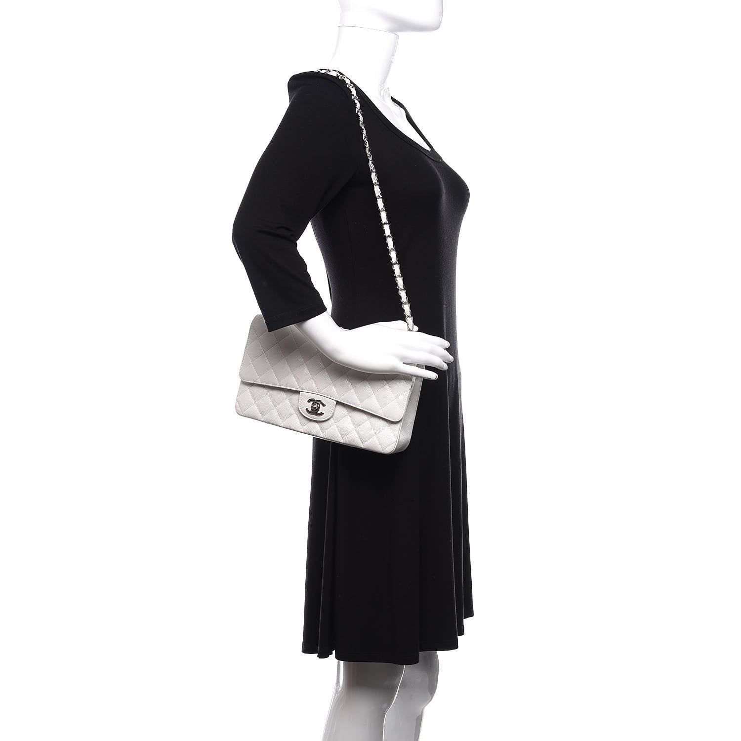 Chanel Caviar Quilted Medium Double Flap White 2 of 12