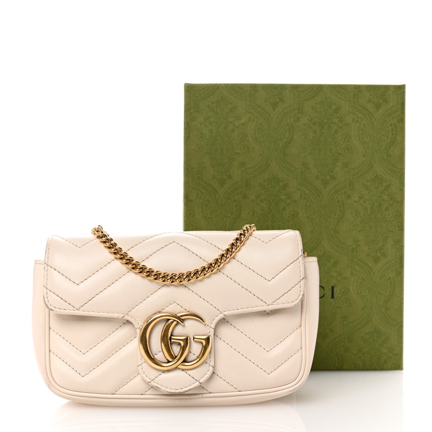 Calfskin Matelasse Super Mini GG Marmont Shoulder Bag White