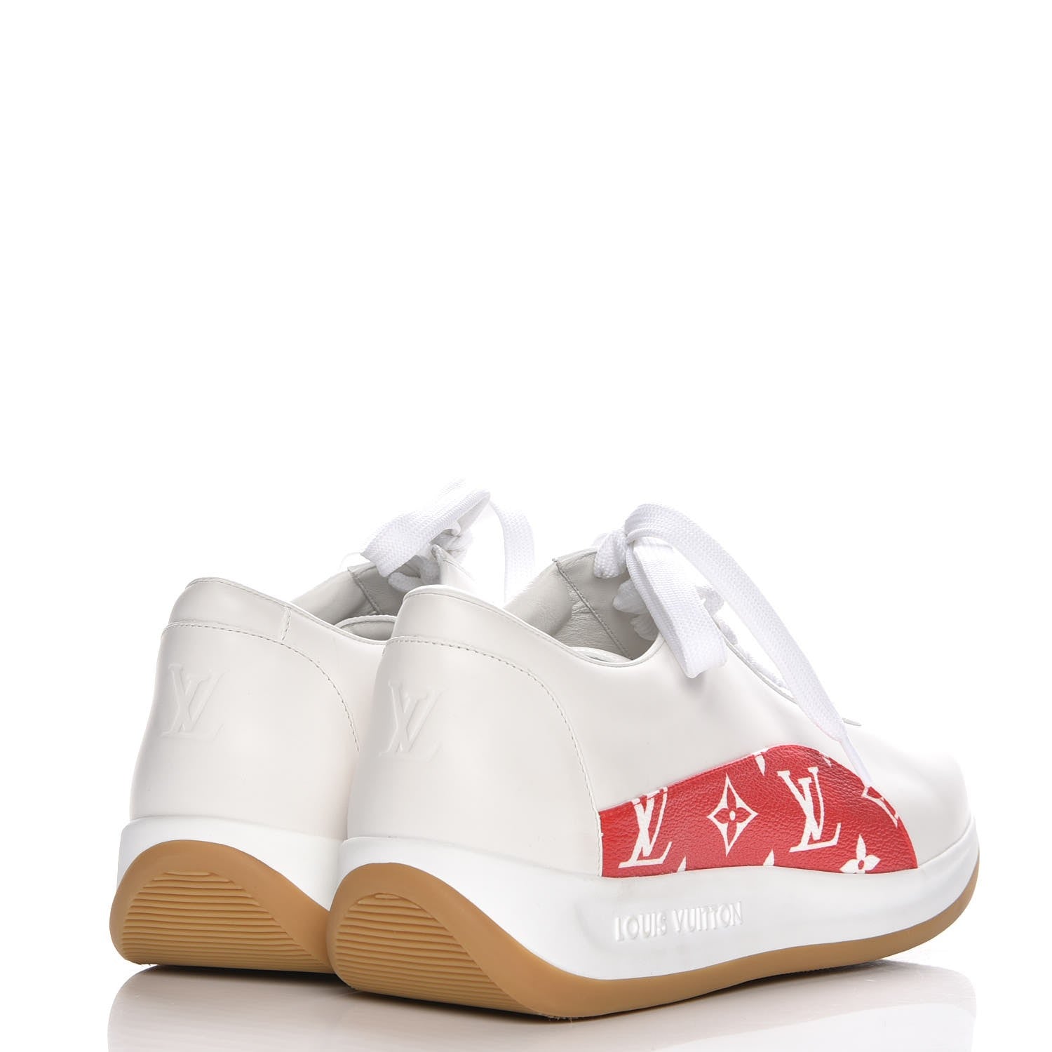 Louis Vuitton X SUPREME Calfskin Monogram Sneakers 9 White Red 6 of 11