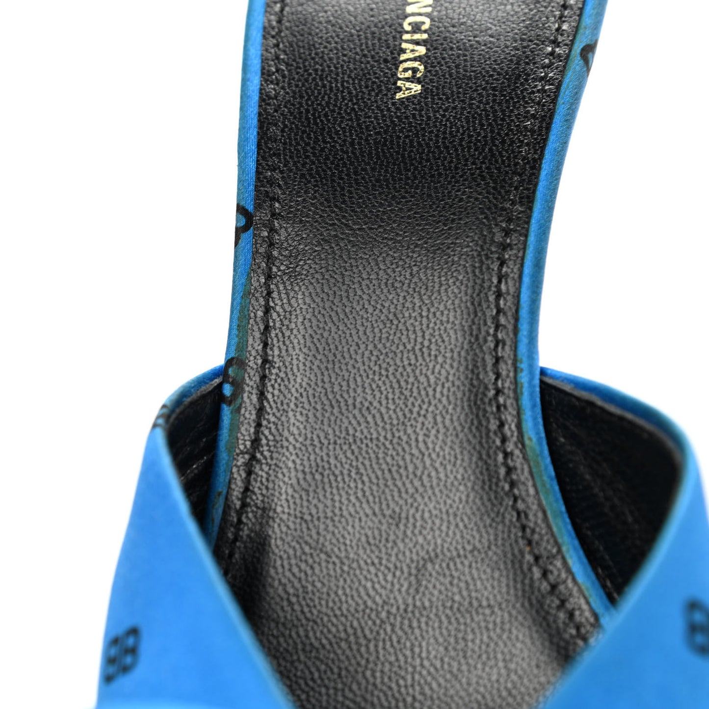 Crepe Satin BB Printed Knife Pointed Toe Mules 36.5 Turquoise Black