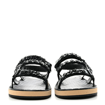 Chanel Laminated Goatskin Chain Sandals 39 Black 2 of 9