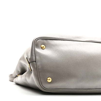 Prada Glace Calfskin Embossed Logo Tote Argilla 8 of 9