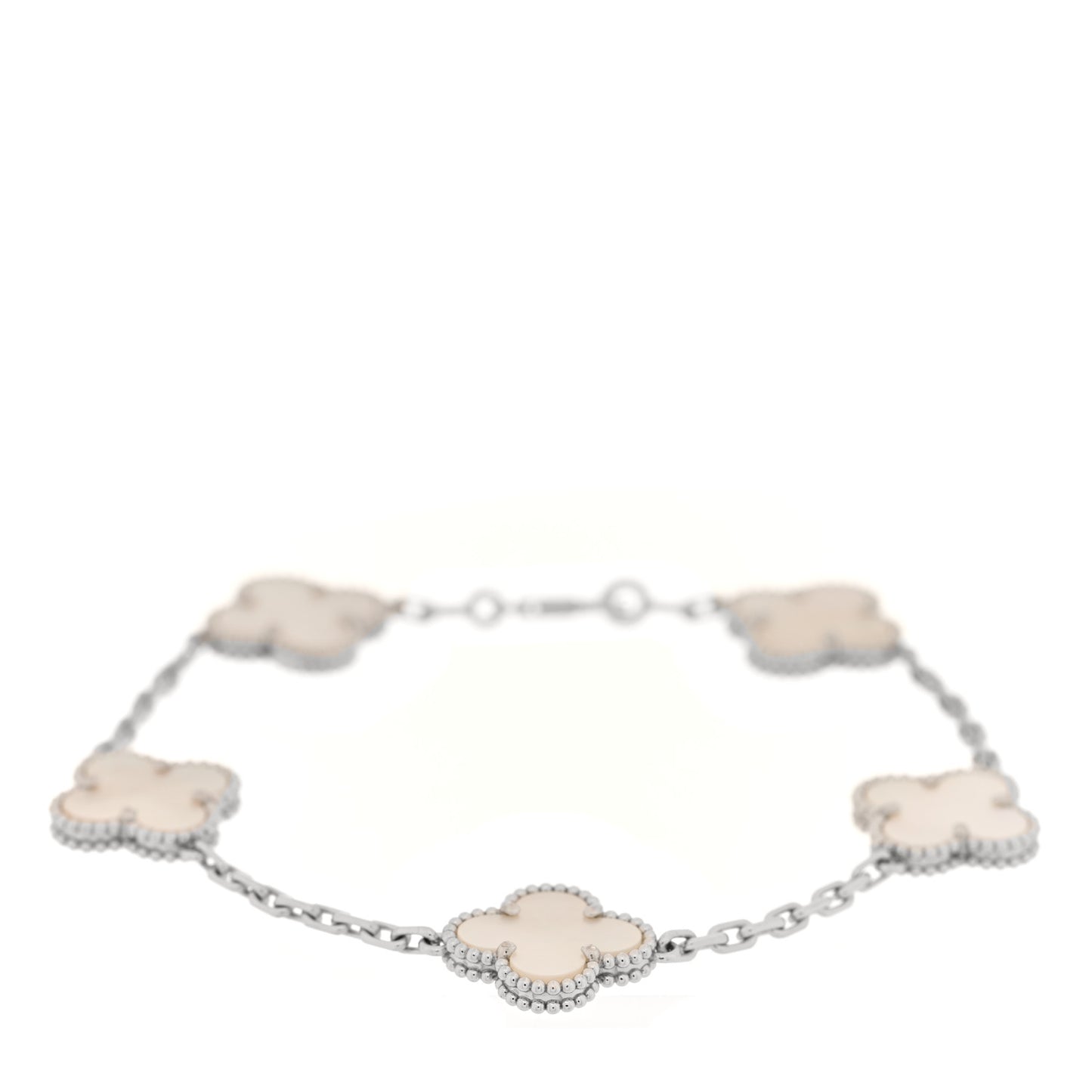18K White Gold Mother of Pearl 5 Motifs Vintage Alhambra Bracelet