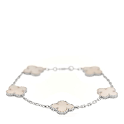 Van Cleef & Arpels 18K White Gold Mother of Pearl 5 Motifs Vintage Alhambra Bracelet 1 of 4