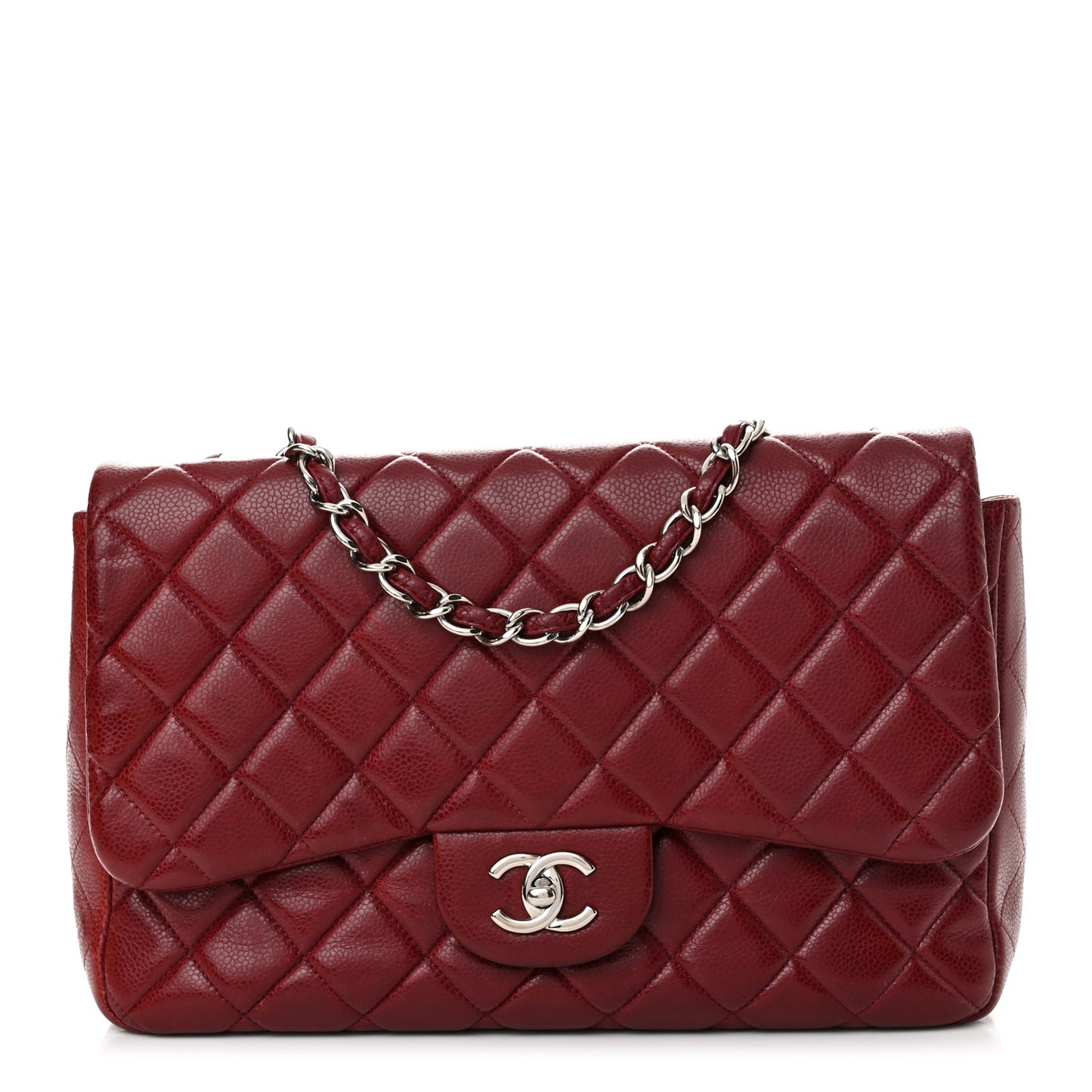 Caviar Quilted Jumbo Single Flap Dark Red