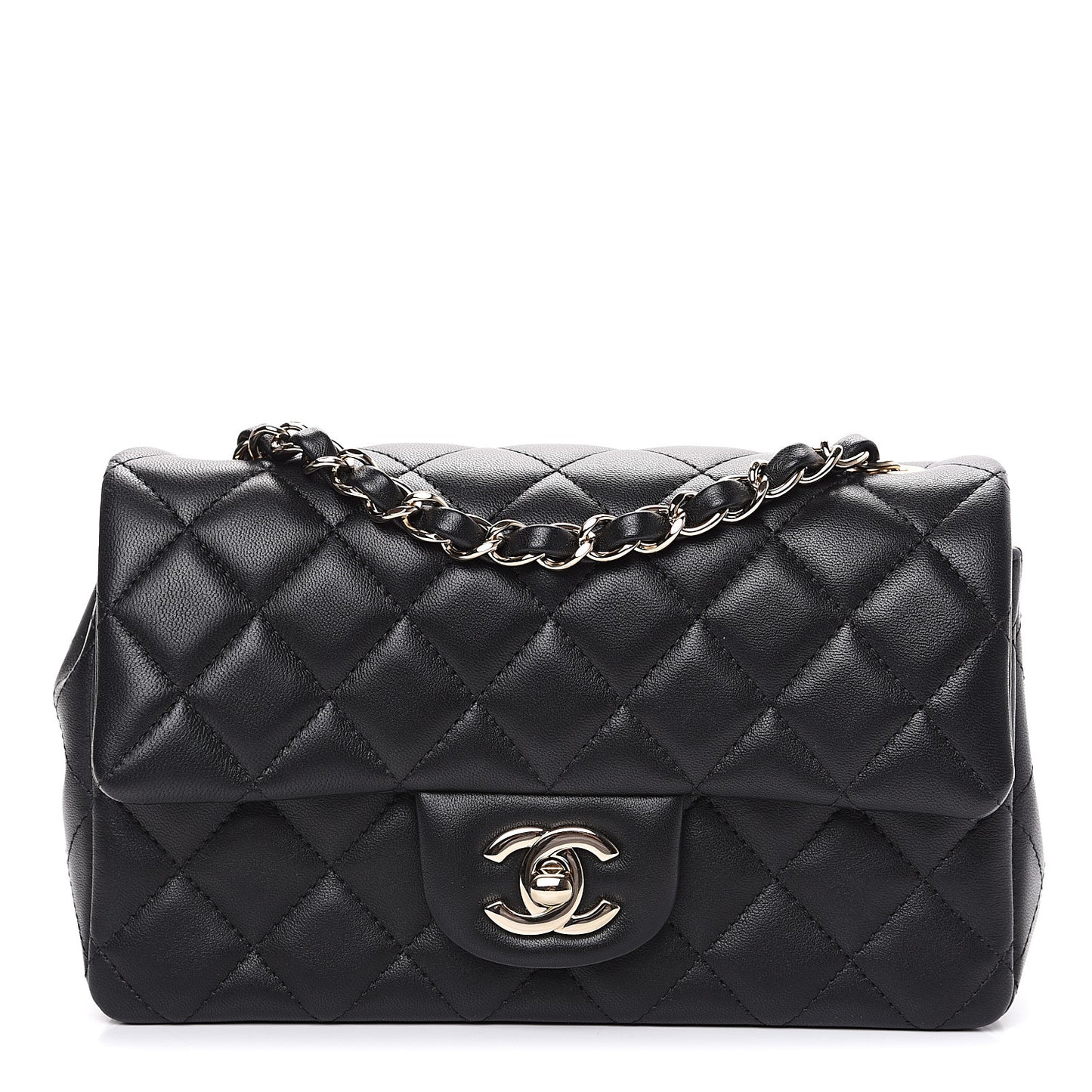 Lambskin Quilted Mini Rectangular Flap Black