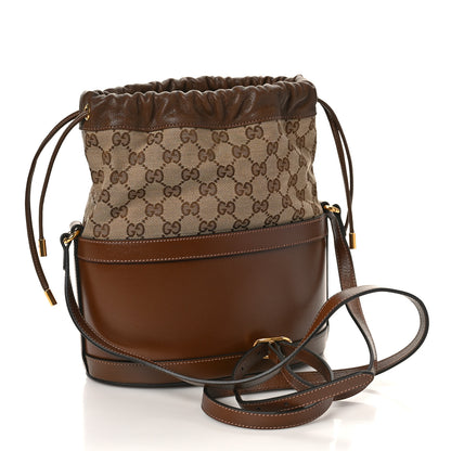 Gucci Monogram Textured Calfskin Horsebit 1955 Drawstring Bucket Bag Beige Brown Sugar 3 of 9