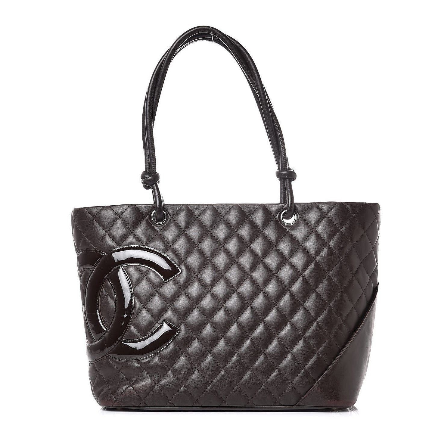 Calfskin Quilted Large Cambon Tote Brown