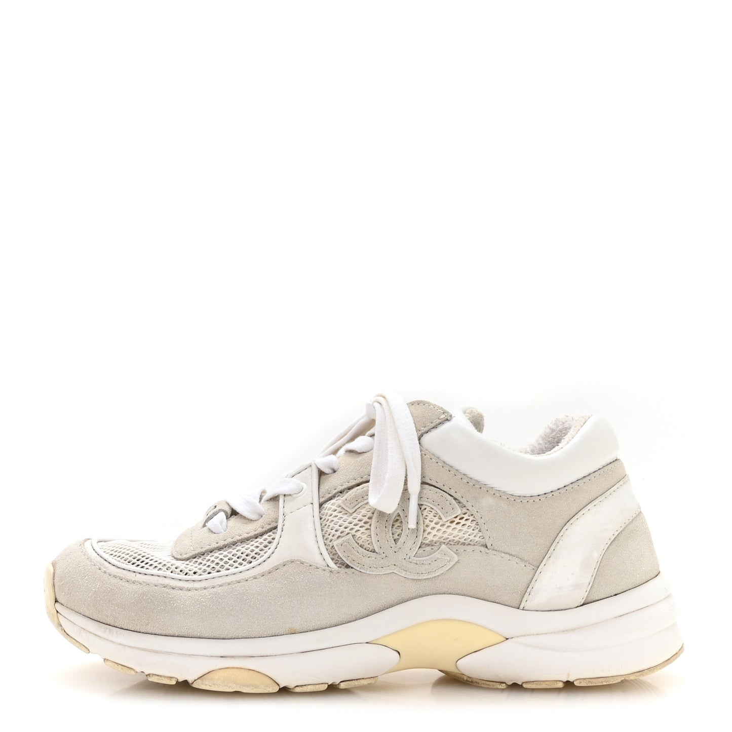 Suede Calfskin Fabric CC Sneakers 37.5 White