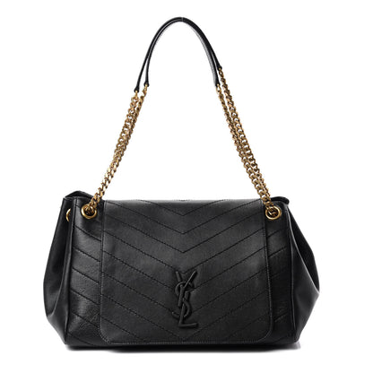 Saint Laurent Grain De Poudre Chevron Monogram Medium Nolita Black 1 of 10