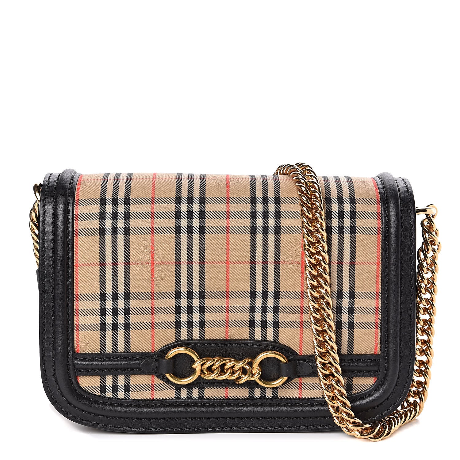 Burberry Smooth Calfskin 1983 Knight Check Link Shoulder Bag Black 1 of 9